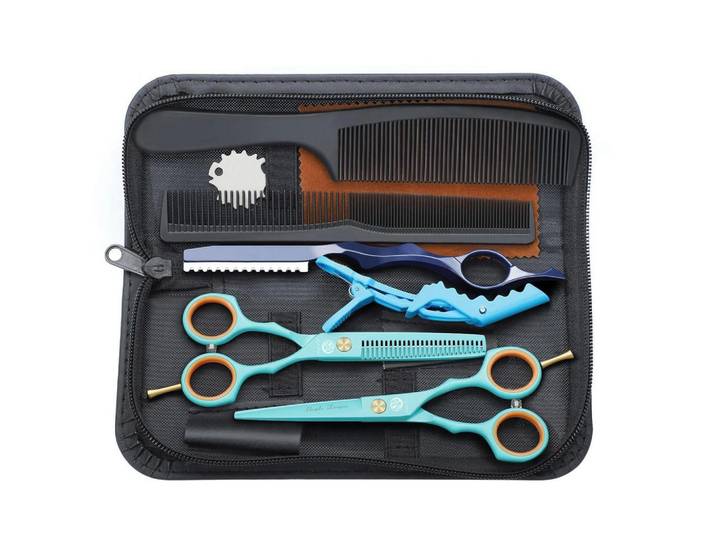 Haarschere Set 14 cm 440C Edelstahl Grün, Türkis, Metall, 9.7x3.1x21.6 cm, Freizeit & Co, Wellness & Gesundheit, Körperpflege