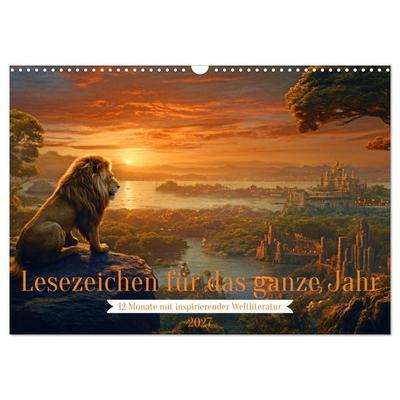 Lesezeichen für das ganze Jahr - 12 Monate mit inspirierender Weltliteratur (Wandkalender 2027 DIN A3 quer), CALVENDO Monatskalender