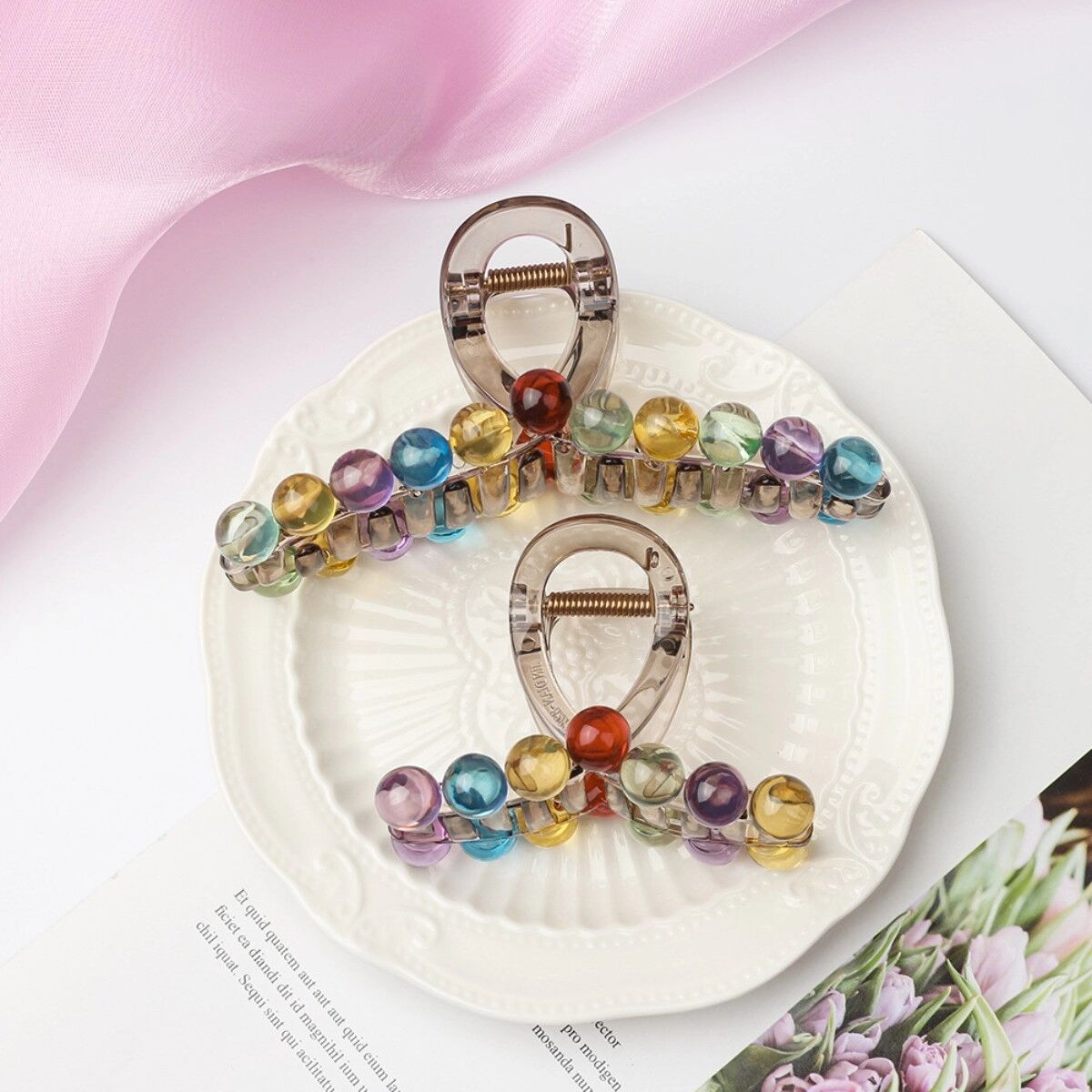 INF Grandes pinces à cheveux boule de cristal couleur 2 pièces - pinces en polycarbonate avec perles cristallines multicolores