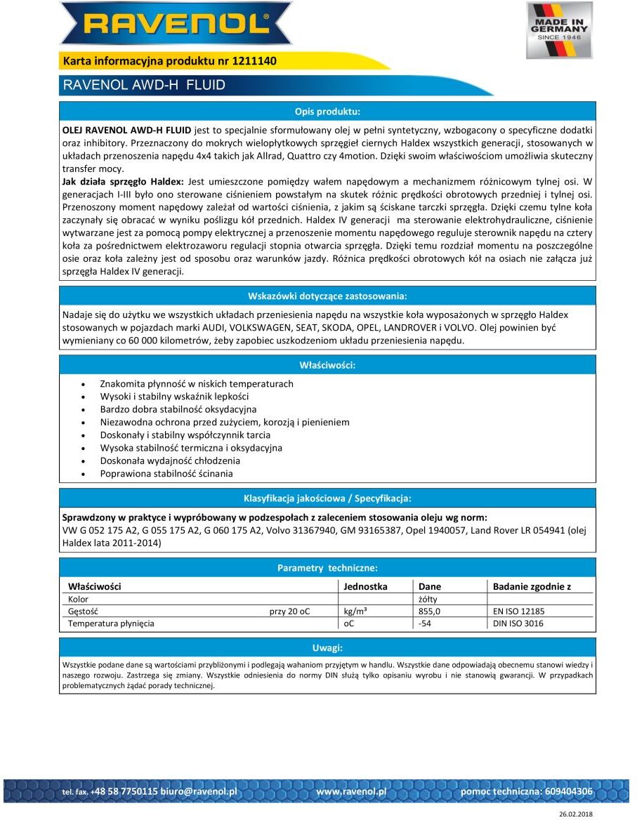 Getriebeöl RAVENOL 1211140 AWD-H FLUID 1L