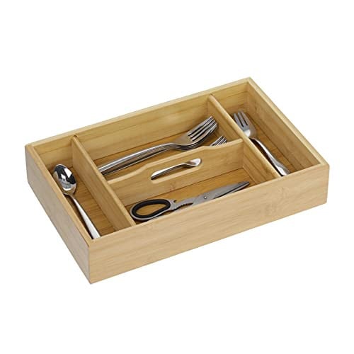Relaxdays bestekbak van bamboe, bruin/beige, 37 x 23 x 7 cm