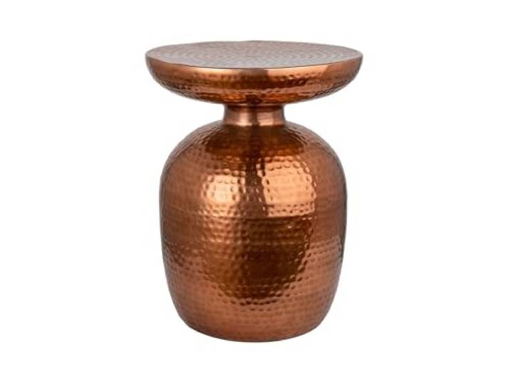 Beistelltisch ORIENT 50cm Kupfer Hammerschlag rund Sofatisch Boho Metall Montiert, Aufbewahrung, hochwertig, stabile Konstruktion, 20 kg Belastbarkeit, Unikat, Hammerschlag Optik