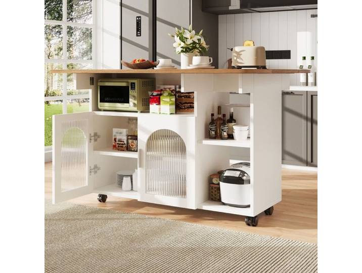 Île de cuisine Armoire buffet Blanc Armoire de cuisine Siland de cuisine moderne Armoire de service amovible