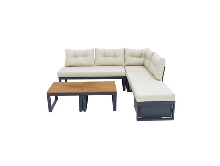Modfu Gartenset aus Eisen und Polyester 191,5x191,5x79 cm Beige mit Stauraum und 3-fach verstellbarer Liegefunktion, Gartenmöbel, Gartengarnituren, Gartenmöbel-Sets