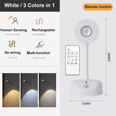 Inspire Picks KFV USB Rechargeable Motion Sensor LED Wall Light Wireless Dimmable Spotlight For Artwork & Home Decor white remote Control 2000mah