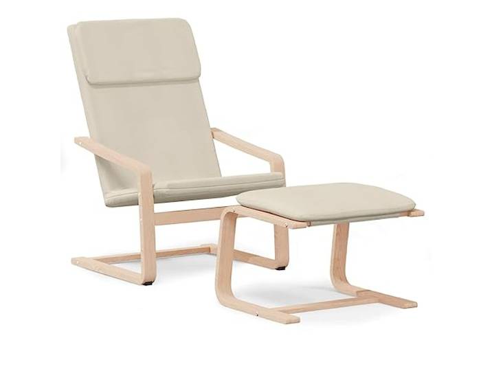 Fußsessel Creme aus Textil, Massivholz Birke, 110 kg Atmungsaktives Gewebe, stabiler Rahmen, kompaktes Design, zusätzliche Sitzfläche, Montageanleitung
