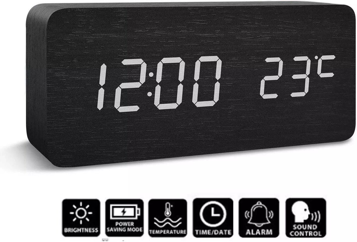 INF Digitaler Wecker mit deutlichen LED Ziffern und Temperaturangabe Schwarz