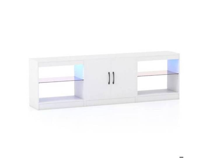 Ambiance Cinéma et Rangement Meuble TV LED 195 cm Modulable en Angle pour Écran 85 Pouces Salon et Séjour Blanc