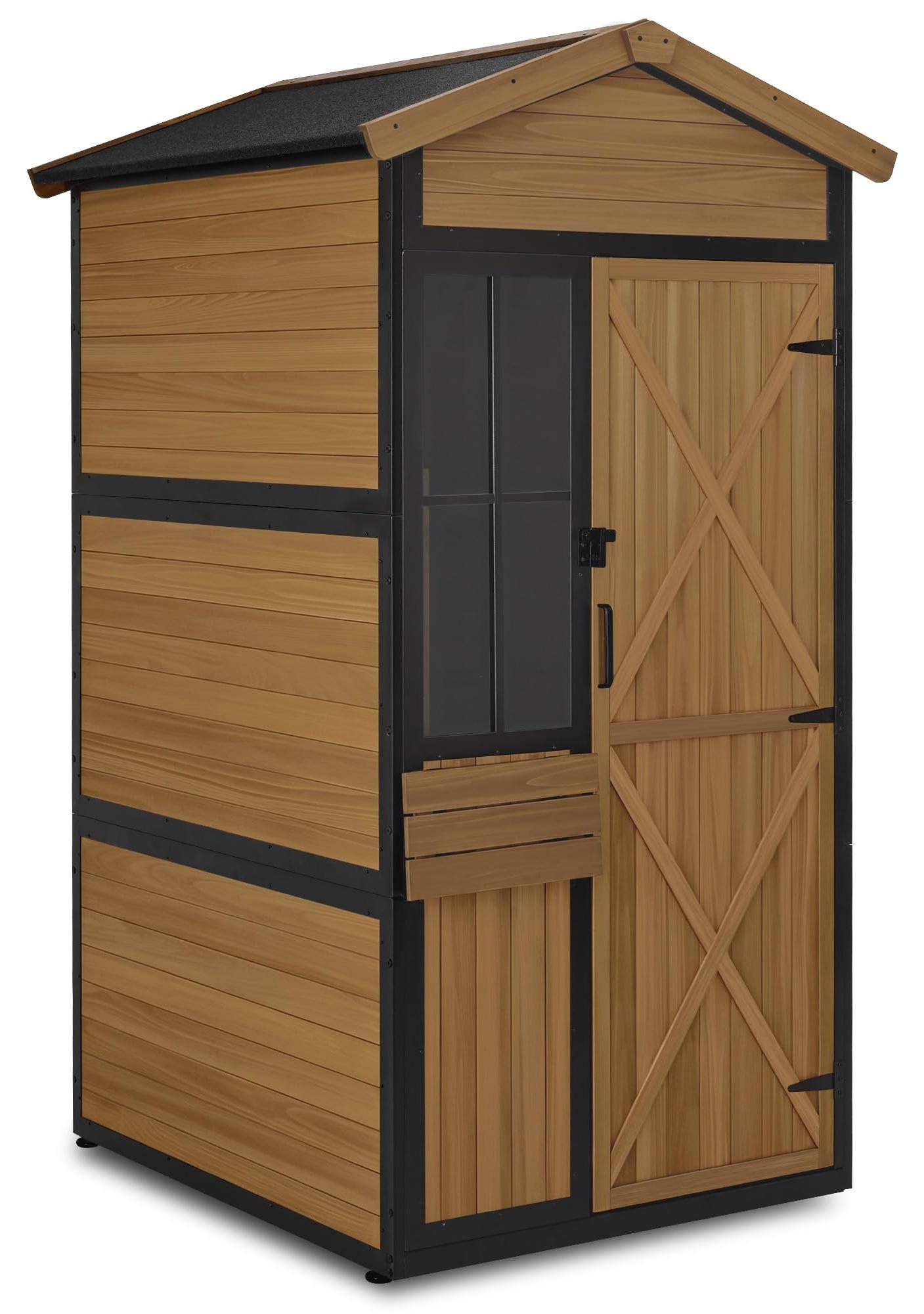 Holz-Gartenhaus, natürliche Optik - Metallrahmen - 195 cm hoch - 104 cm breit