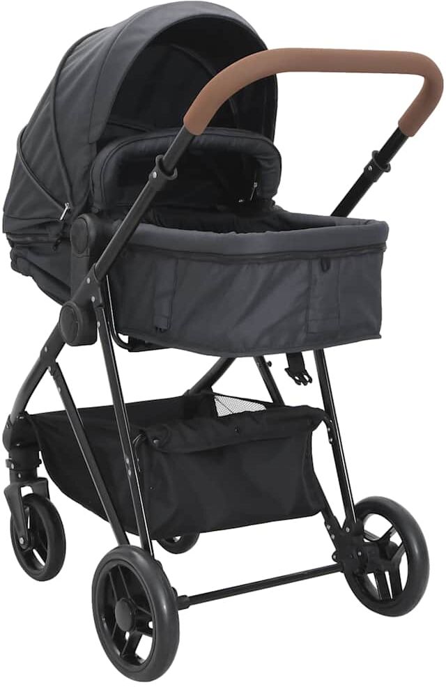 vidaXL Poussette pour bébé 2-en-1 Anthracite et noir Acier