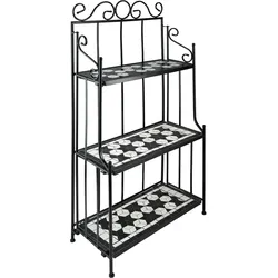 tectake Metallregal Mosaik 3 Böden  Schwarz/Weiß