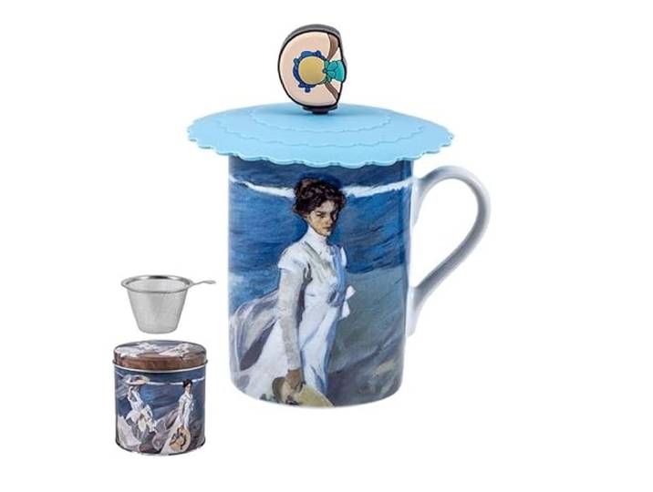 DRW Set mit 6 Teetassen mit Filter aus Edelstahl, für Damen am Strand, Tasse: 8 x 8 x 10 cm