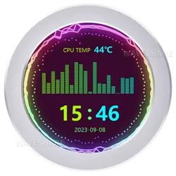 Waveshare USB-Monitor 2.8, rundes IPS-Panel, 480×480, Musikspektrumanalyse, USB-C, 9PIN, silber