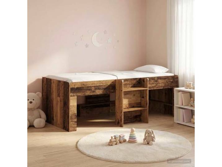 RJPLMFV Hochbett für Kinder, Holz, 90 x 190 cm Integrierte Leiter, Aufbewahrung unter dem Bett, transparente TPE-Protektoren, moderner Stil