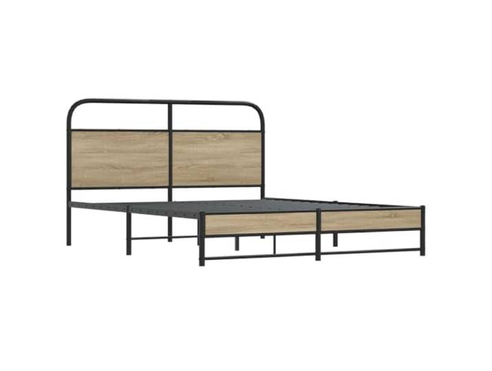 KTHLBRH Bettgestell Metall Eiche Rauchgrau 160 x 200 cm Lattenrost, Kopfteil und Fußteil, robuster Stahl, Rückenunterstützung