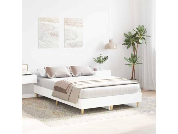 YUTAASU Bettrahmen Weiß 137 x 190 cm Holzwerkstoff Ohne Lattenrost, Stabiler Rahmen, Modernes Design, Für Schlafzimmer