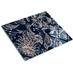 GLASPLATTE 60x52 cm Blumen und Vögel