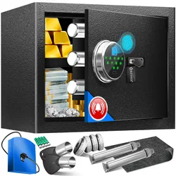 KESSER® Elektr. Tresor mit Fingerabdruck & Schlüssel   Inkl. Notfallakku   Elektronischer Safe   3x Doppelbolzenverriegelung   Boden Wandtresor   Möbeltresor   Panzerschrank Zahlenschloss