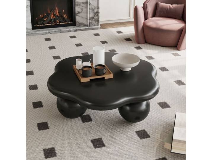 Table basse - WESTYLE - Forme nuage pétale - Noir mat - Pieds sphériques - Montage sans outil