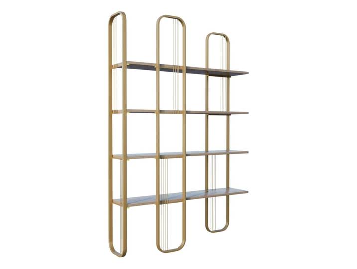 Etagère en bois / métal doré design - 4 niveaux et 8 niches