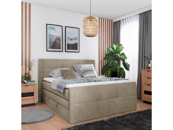 Boxspringbett Bekkour 120 x 200cm Webstoff Prisca Beige