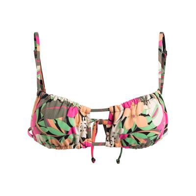 Bandeau-Bikini-Top ROXY "Printed Beach Classics", Damen, Gr. M, grau (anthrazit palm song s), Obermaterial:87% Nylon, 13% Elasthan., Bikini-Oberteile