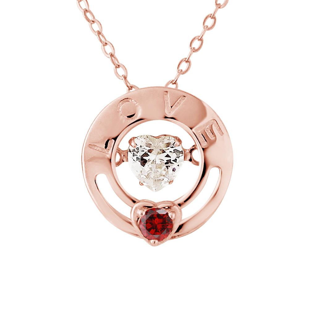 Cirkel liefde zirkoniumoxiden rood en wit roze vergulde zilver