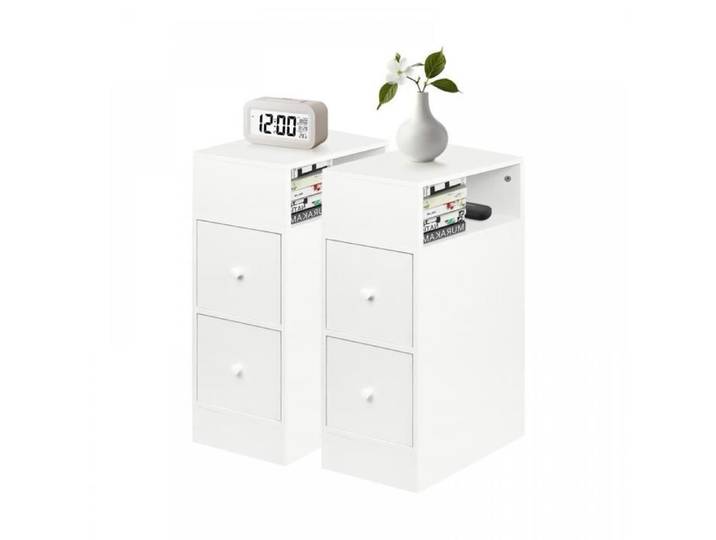 Lot de 2 Tables de Chevet Étroite - LVHCMFOHM - 1 Compartiments Ouverts et 2 Tiroir - 25x30x66 cm - Blanc