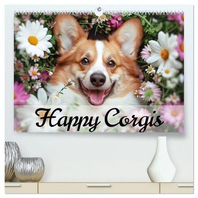 Happy Corgis (hochwertiger Premium Wandkalender 2027 DIN A2 quer), Kunstdruck in Hochglanz