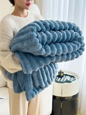 Shop Station CloudSoft Plush Throw Blanket Lightweight Ribbed Blanket For Sofa, Couch & Bed blue 39.37 59.06 In