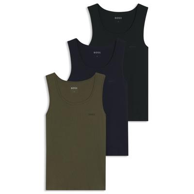 Tanktop BOSS "3P RibClassic BOSS ONE", Herren, Gr. XL, open miscellaneous 976, Rippware, Obermaterial: 100% Baumwolle, Rundhals, Tops Tanktop, Ton in Ton Stickerei auf der Brust