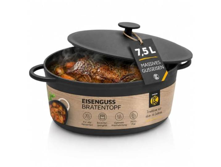 Krüger Gusseisen Gansbräter Rustica oval 34 cm 7,5 L emailliert schwarz