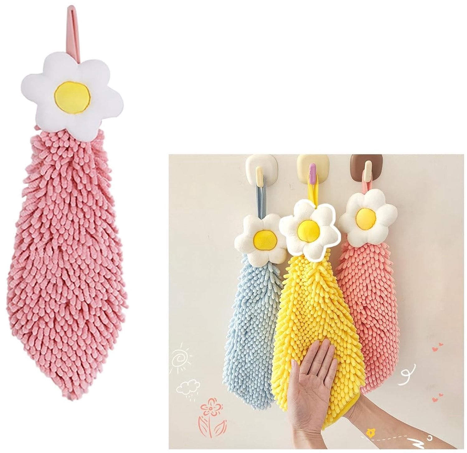 Set van drie superabsorberende handdoekjes met bloemenmotief voor keuken en badkamer