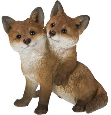 Hi-Line Gift Fox Pups Hugging - Ultra Realistic Garden Statue