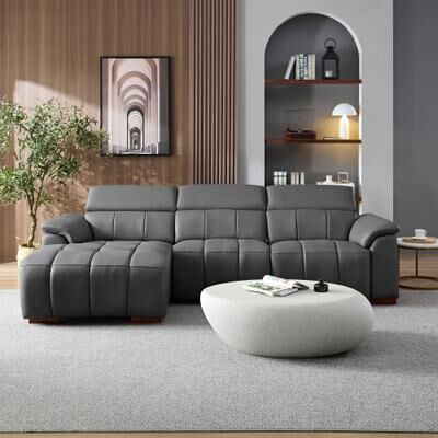 Modern Wall-Hugger Reclining Sofa with Electric Control, Genuine Leather and USB Port by GDFStudio