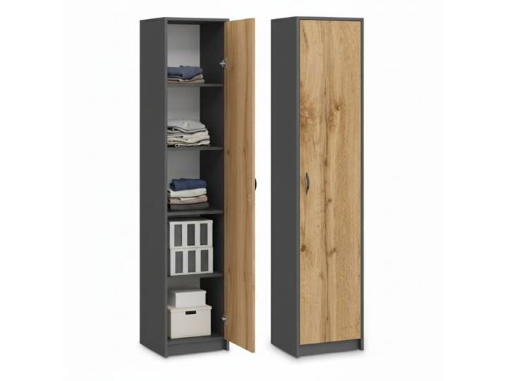 Armoire de rangement 1 porte - 40x35x180 cm - Armoire bureau chambre 4 étagères - Meuble de rangement multi-usages - Wotan