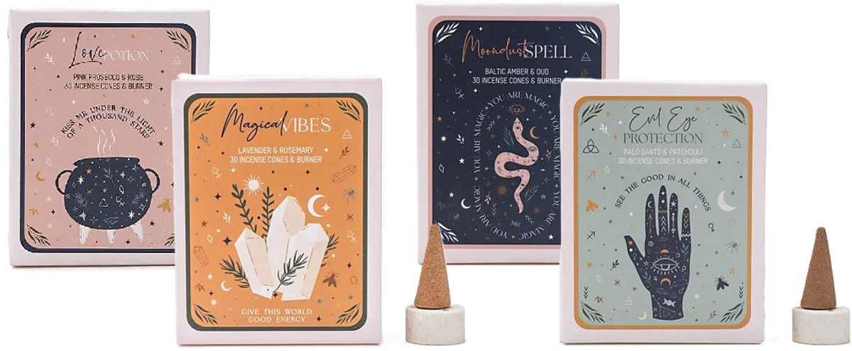 Wierook kegels Celestial Magic - 4 doosjes - Evil Eye, Love Potion, Magical Vibes en Moondust Spell