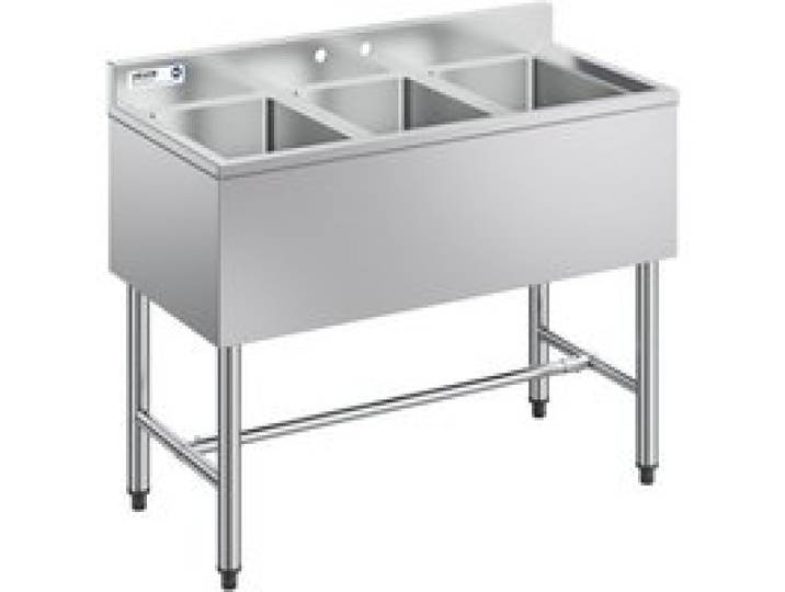 VEVOR Spülbecken mit 3 Becken & Spritzschutz & Effizientem Abfluss, Küchenspüle (978 x 470 x 838 mm), Küchenspüle für Restaurants Imbisswagen Privaten Gebrauch, Edelstahlspüle