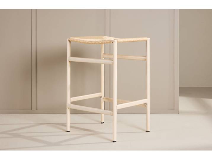 2er Set - Barhocker Simon eine Kombination aus Stahl und Seilgeflecht - Beige - Luxusbetten24