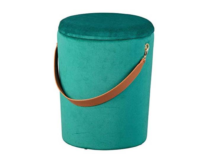 Inter Link - Tabouret - Tabouret à Linge - Seau à Linge - Seau - Récipient en Velours - Poignée en Similicuir - Vert - Papua