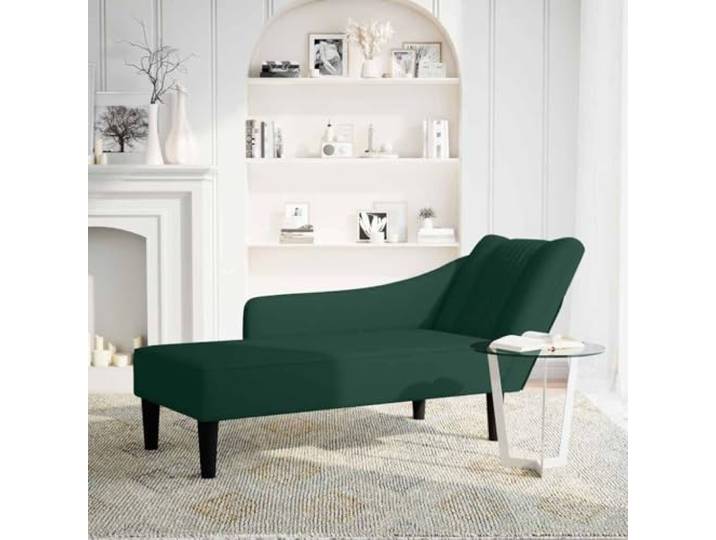 NLQMSU Langer Sessel mit Armlehne, rechts, Dunkelgrün, Samt Weicher Samtstoff, hochelastischer Schaumstoff, Armlehne rechts, Wohnzimmer, Schlafzimmer, Büro, Farbe Dunkelgrün