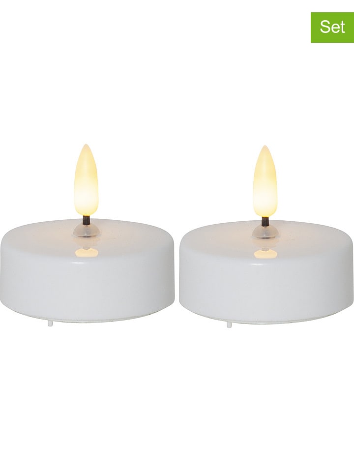 STAR Trading 2er-Set: LED-Teelichter "Flamme" in Weiß - (H)5,5 x Ø 5,8 cm - onesize