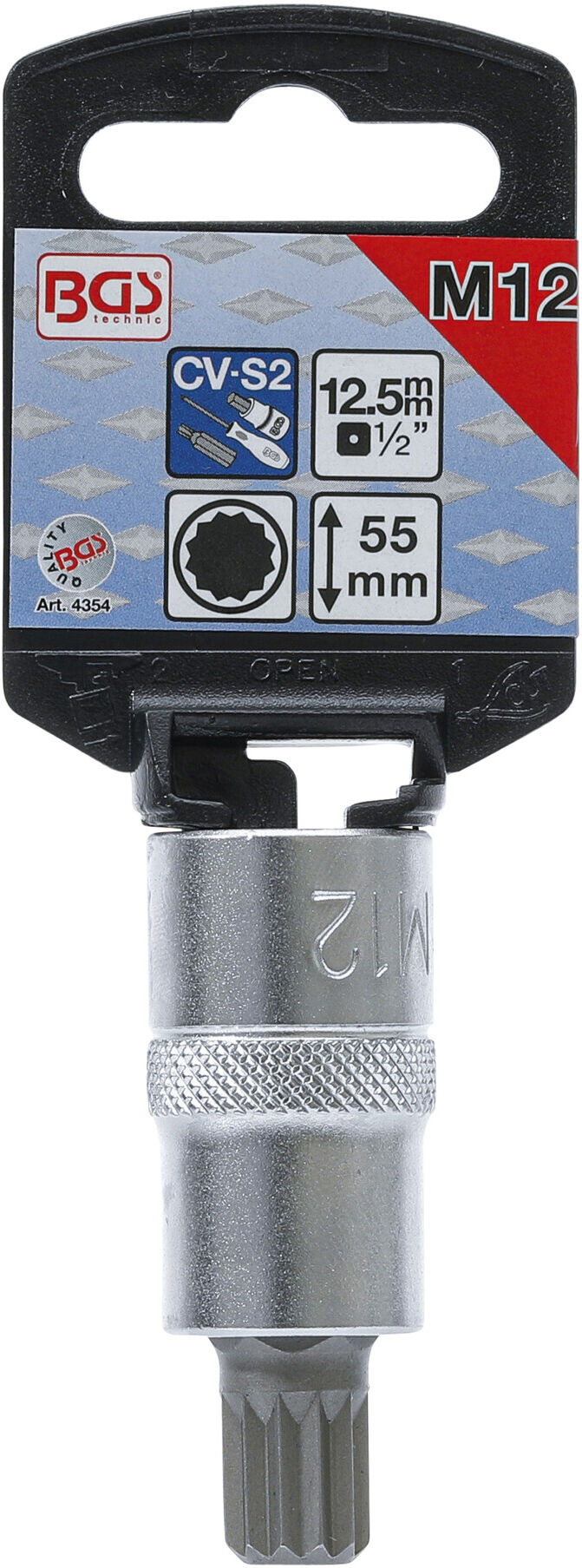 BGS Bit-Einsatz 4354, Antrieb Innenvierkant 12,5 mm (1/2"), Innenvielzahn (für XZN) M12 ; BGS technic)