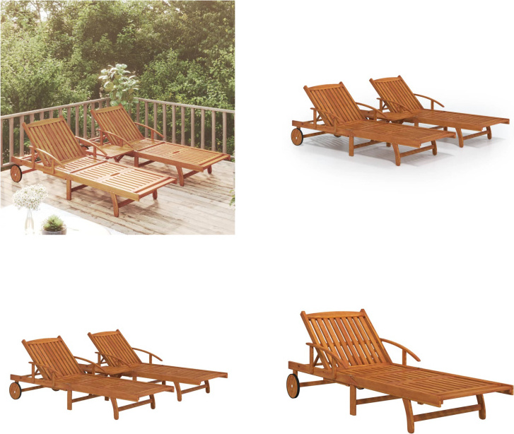 vidaXL 2 tlg. Sonnenliegen Set mit Tisch Massivholz Akazie - Sonnenliege Mit Tisch - Sonnenliegen Mit Tischen - Sonnenliege - Sonnenliegen
