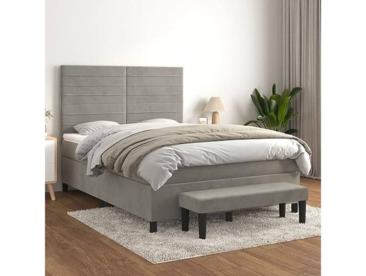 RJPLMFV Bettgestell, Velours, Hellgrau, 140 x 200 cm, mit verstellbarem Kopfteil