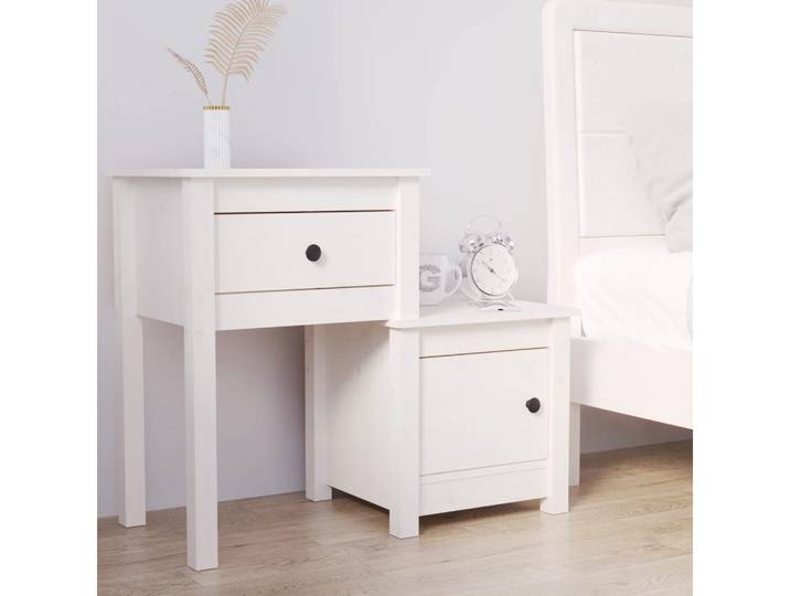 furnicato Nachttisch Weiß 79,5x38x65,5 cm Massivholz Kiefer (1-St), Beistellschrank mit Schublade, Fach und flexibler Montageoption