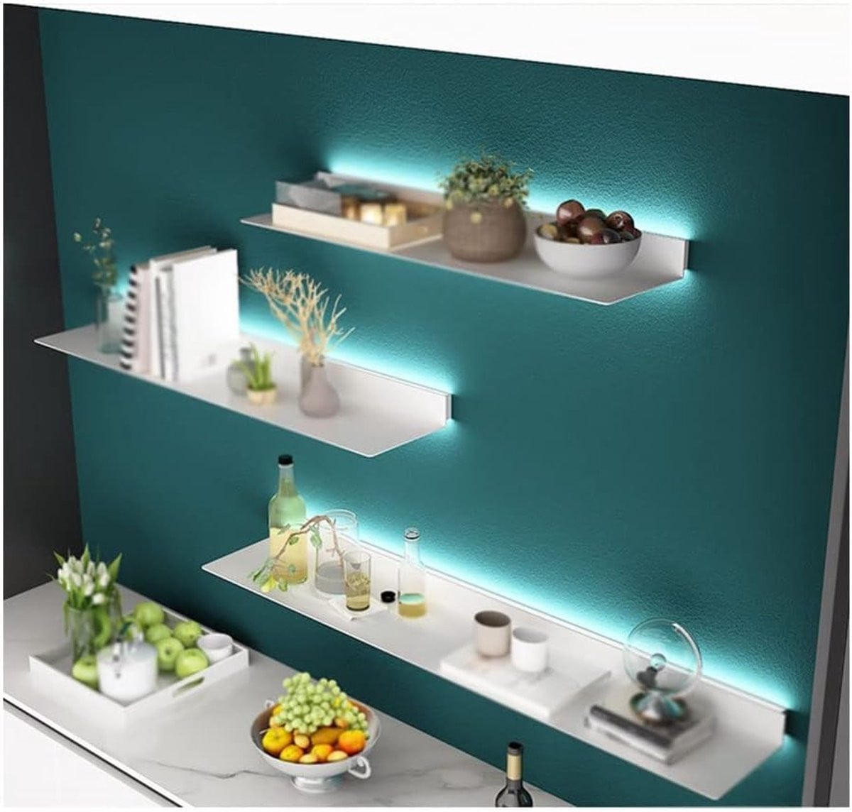 Zwarte wandplank met geïntegreerde LED-verlichting voor decoratie, breedte: 60-150 cm