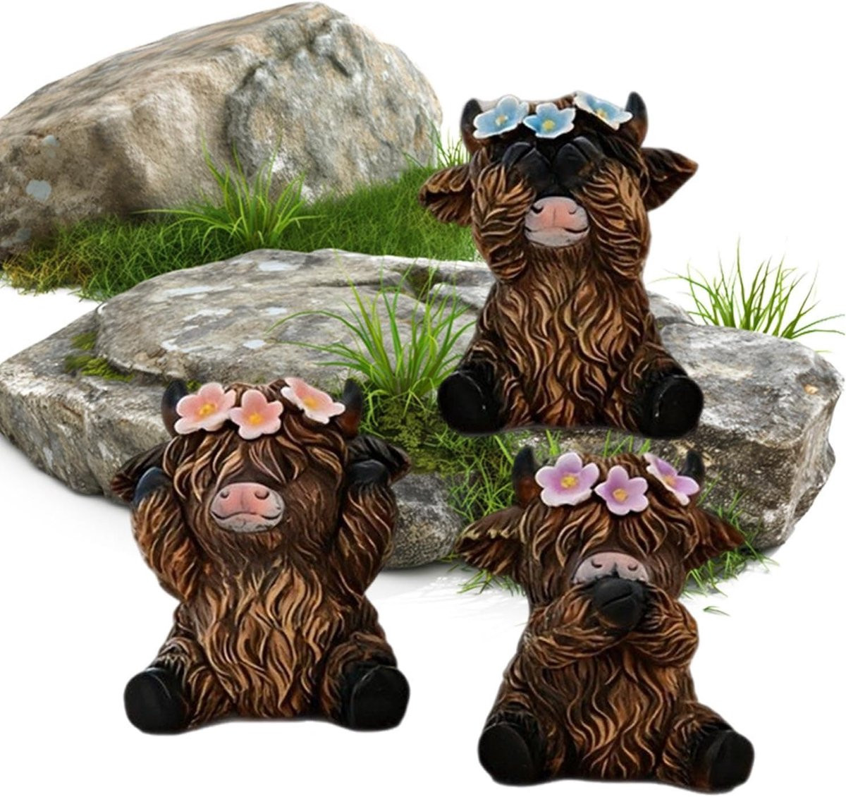 Set van 3 handbeschilderde decoratieve koeienbeeldjes in aardetinten