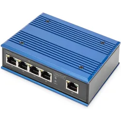 Digitus Industrieller 5-Port Gigabit Switch (5 Ports), Netzwerk Switch, Schwarz, Blau
