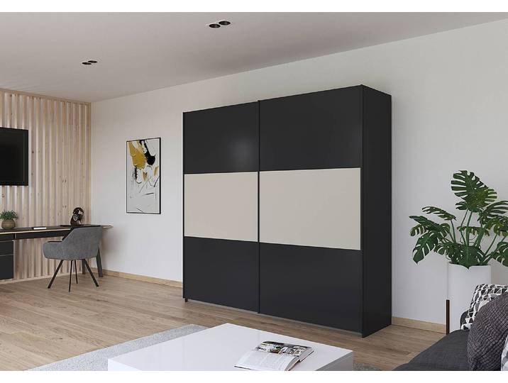 Armoire à portes coulissantes Neo 218cm Gris/Gris métallisé/Cachemire